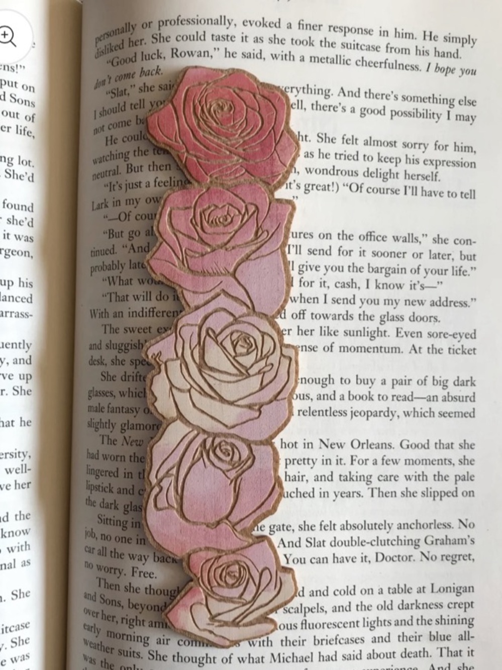 Wooden Bookmark Pink Roses Design